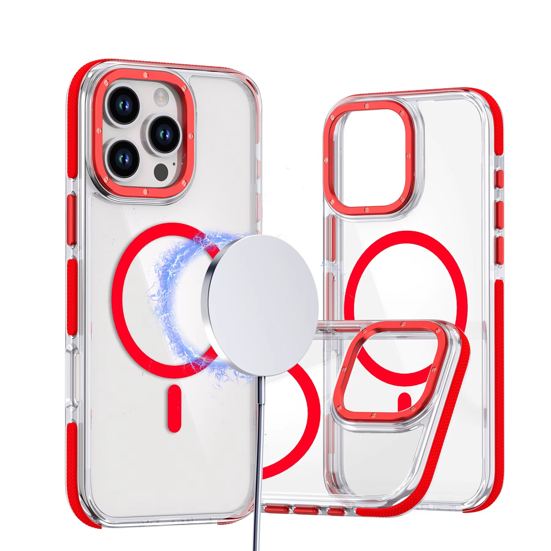 Muti Color Shockproof Clear Mobile Phone Cases Full Protection Magnetic Tpu+Pc Material Phone Cover for Iphone11-16 Series